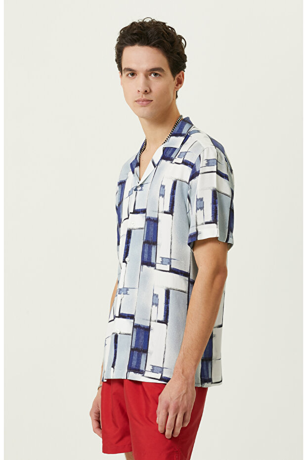 Mavi Baskılı Gömlek - 3