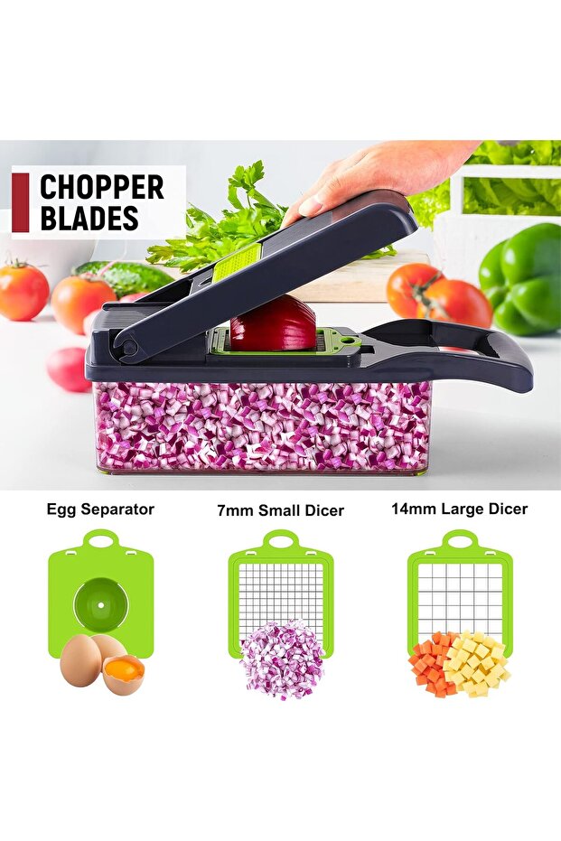 Amzeth 16-in-1 Vegetable Chopper, Pro Onion & Food Dicer with 8 Blades,Container Included (Gray) - 4