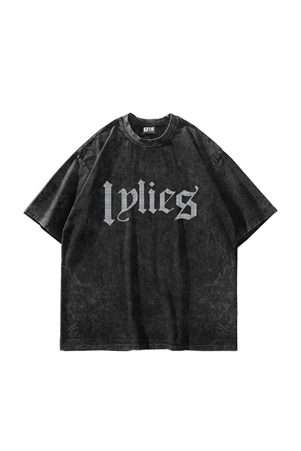 Lyrics Stone Printed Oversize Unisex Washable Black Tshirt
