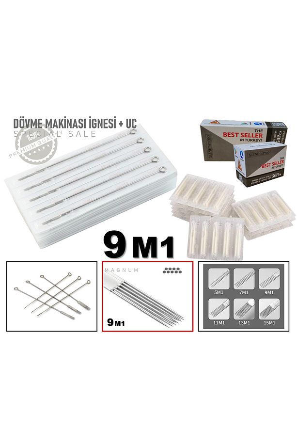 9 M1 Dövme Makinası İğnesi 10 Adet Iğne Ve 10 Adet Uç - 9M1 - 1