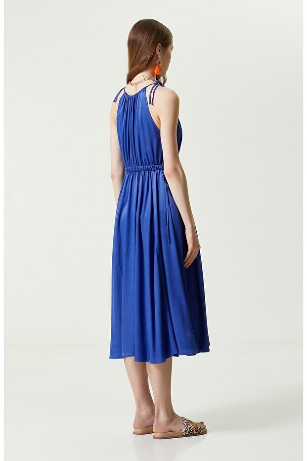 Saks Mavisi Askılı Triko Elbise - 5