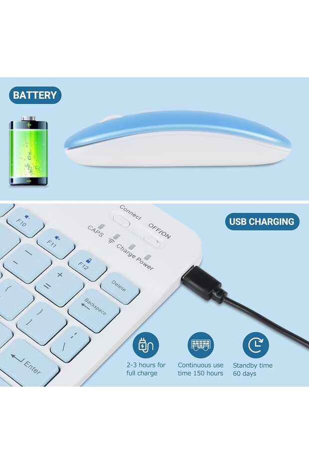 Wireless Bluetooth Keyboard & Mouse Combo, Ultra-Thin 2.4GHz Set  iOS, Android Windows (Blue) - 4