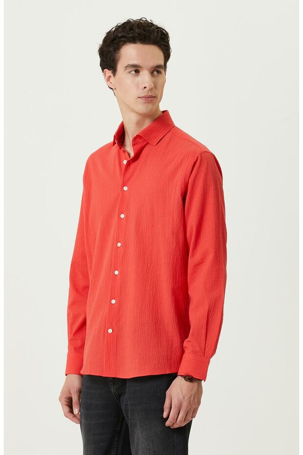 Nar Çiçeği Gofreli Gömlek - 5