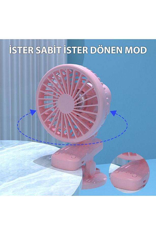 3 Kademe Şarjlı Mandallı 120° Taşınabilir Fan Vantilatör F02 - 1