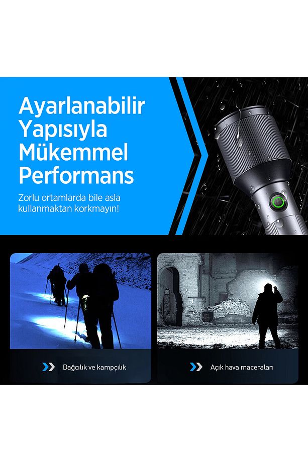 BX2143FL 24W LED 1100 Lümen, Zoom Özellikli, Şarjlı, Çok Modlu Uzun Menzilli, Kompakt El Feneri - 6