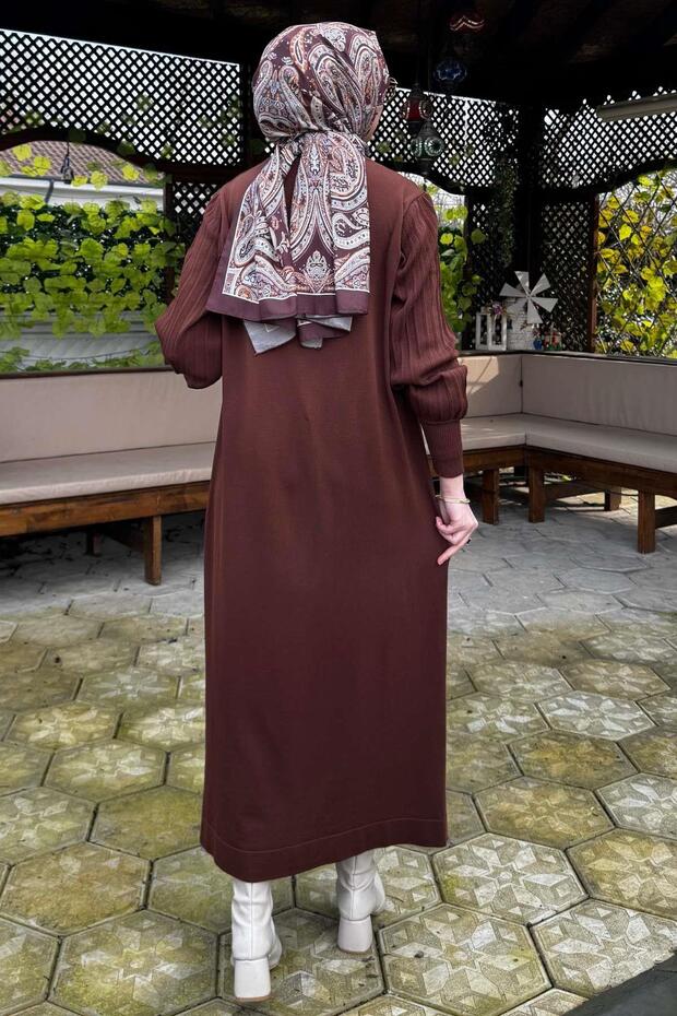 Yağmur Triko Elbise Kahve - 8
