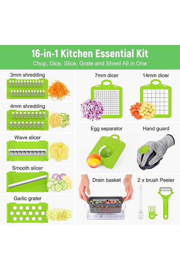 Amzeth 16-in-1 Vegetable Chopper, Pro Onion & Food Dicer with 8 Blades,Container Included (Gray) - 2