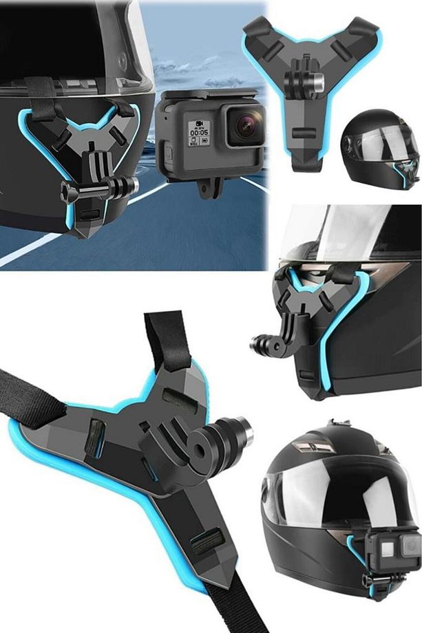 GoPro Aksiyon Kamera Kask Alt Çene Bağlantı Aparatı Pratik Mavi - 4