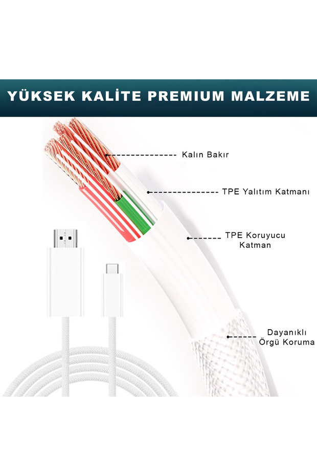 Type-C To Hdmi Hdtv Görüntü Aktarım Kablosu 4K 2K 60Hz 2 Metre - 2