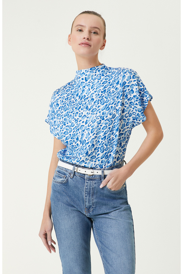 Mavi Desenli Bluz - 1