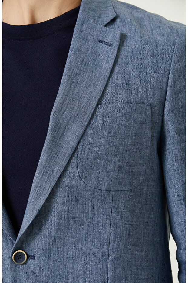 Mavi Keten Ceket - 7