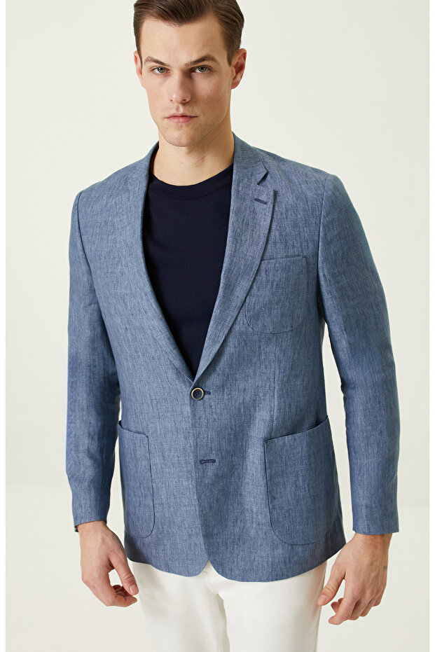 Mavi Keten Ceket - 2