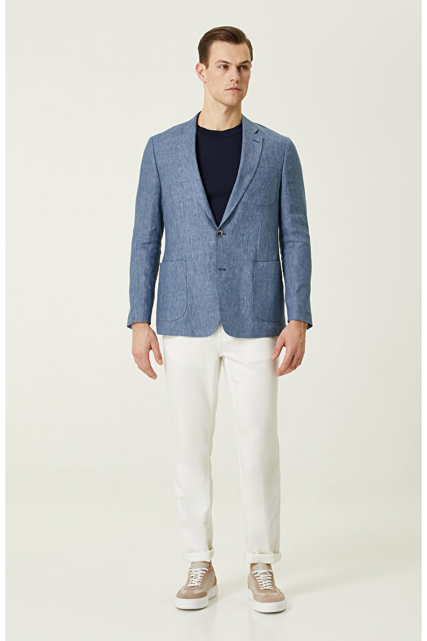 Mavi Keten Ceket - 3