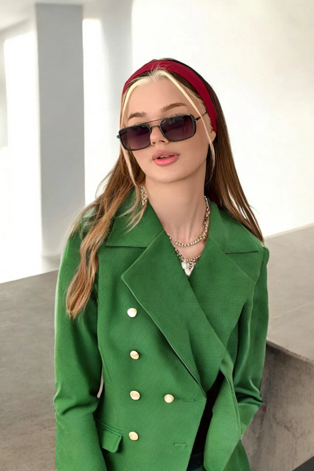 نظارات شمسية مستطيلة باللون الأخضر للجنسين - 1