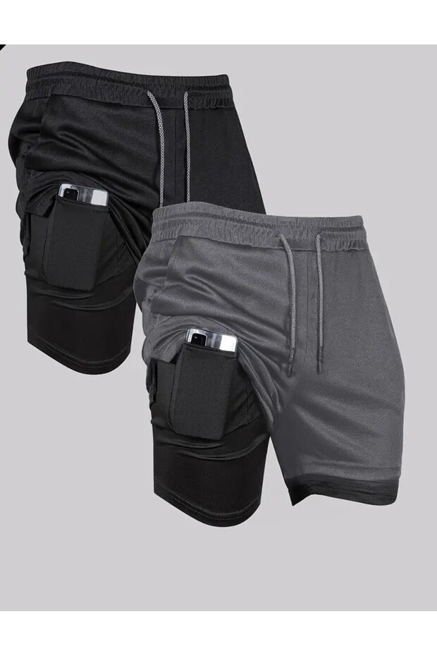 Men's Quick Dry Athletic Shorts Set of 2 - Double Layer and Stretchy, for Basketball and Fitness