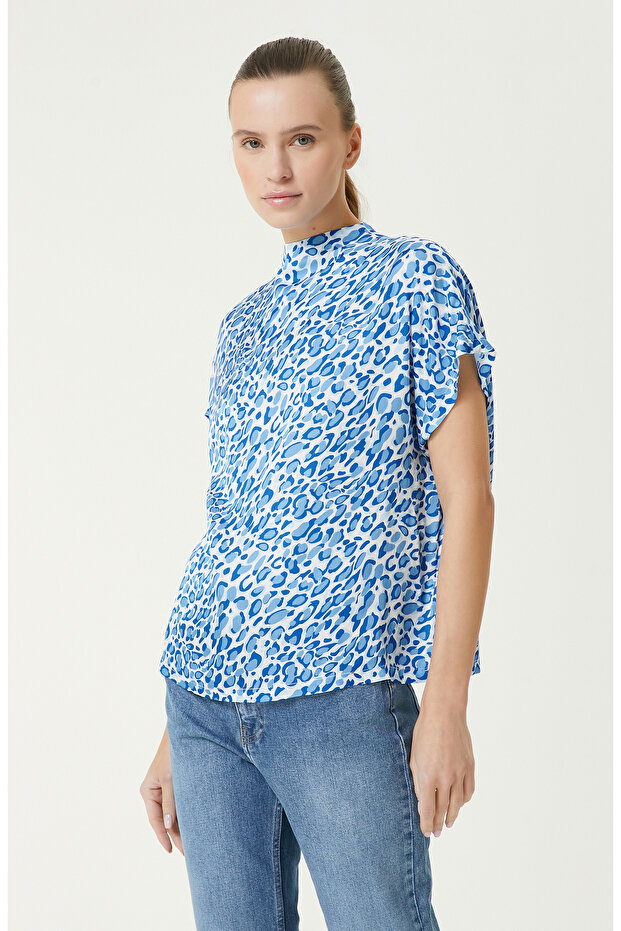 Mavi Desenli Bluz - 4