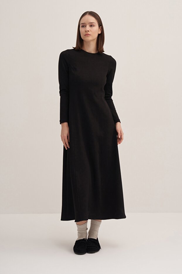 Kadın Çelik Örme Dikiş Detaylı Elbise Siyah - 4