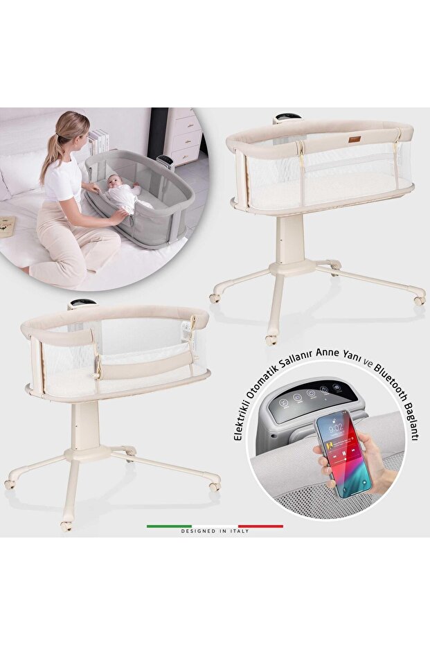 Elele Sonno 3in1 Elektrikli Otomatik Sallanan Anne Yanı Beşik Park Yatak Kademeli Bej