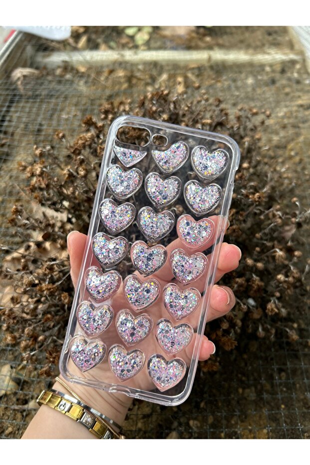 İphone 7 Plus/8 Plus Uyumlu Uyumlu 3D Kalp Çıkıntılı Kılıf - 3