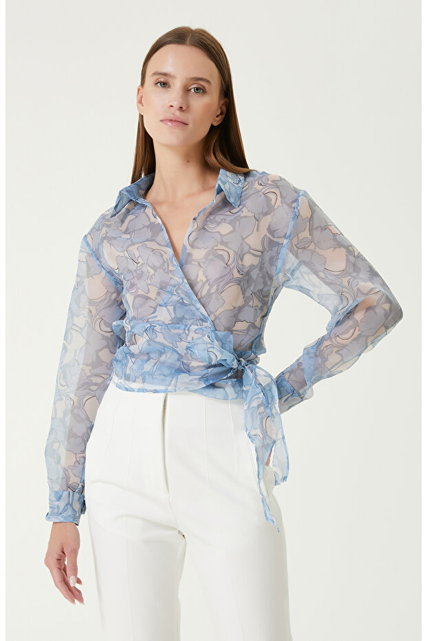 Mavi Desenli Bluz - 1