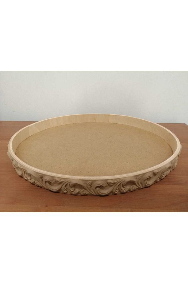 Ham Mdf  Boyanabilir Kenarı Oyma Oval Tepsi - 1