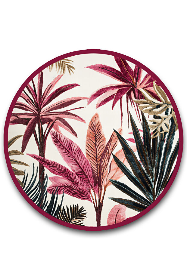 سجادة مستديرة مزخرفة بقاعدة منسوجة حديثة من Bliss Pink Palm Tropical 936