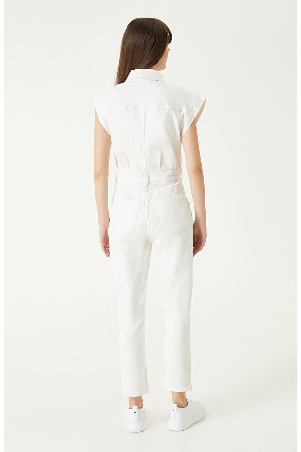 Kırık Beyaz Denim Tulum - 6