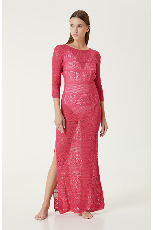 Fuşya Maksi Plaj Elbisesi - 4