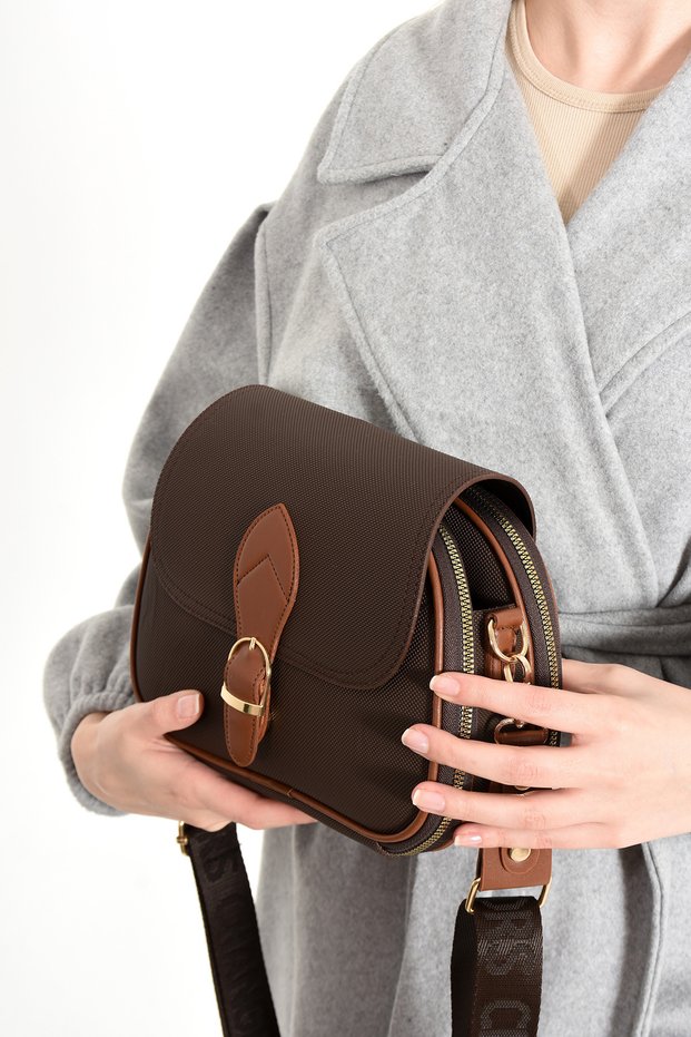 Women's Brown 3 Compartment Column Strap Hand and Shoulder Bag