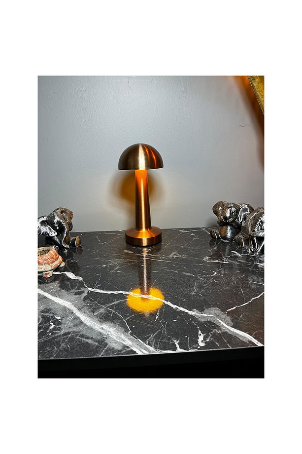 Şarj Edilebilir Bronz Renk Ayarlanılabilir Işıklı Mantar Masa Lambası - 3