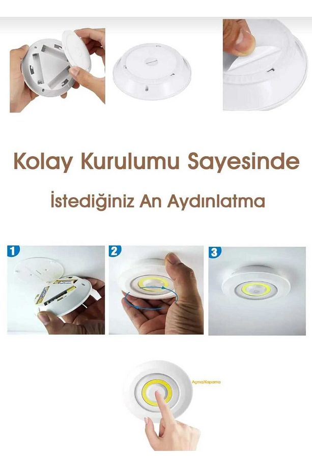 3'lü Spot Led Işık Lamba Pilli Uzaktan Kumandalı Montajsız Yapışkanlı Raf Dolap Mutfak Işığı - 3