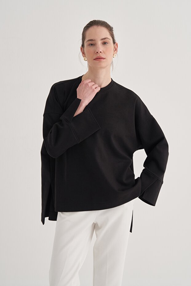 Kadın Çelik Örme Kol Detaylı Bluz Siyah - 3