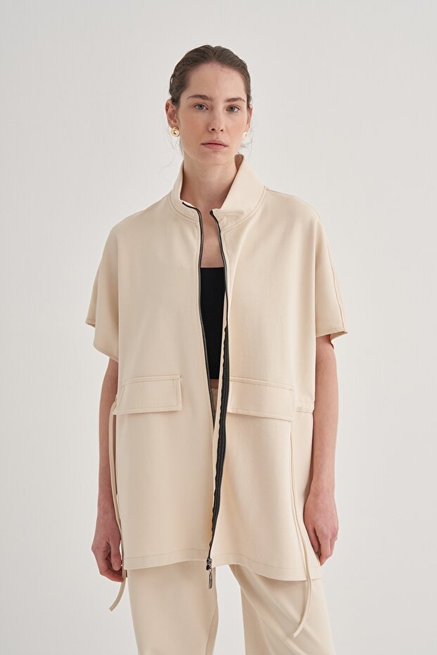 Kadın Çelik Örme Oversize Yelek Bej - 3