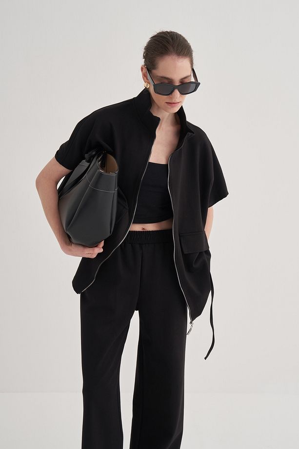 Kadın Çelik Örme Oversize Yelek Siyah - 5