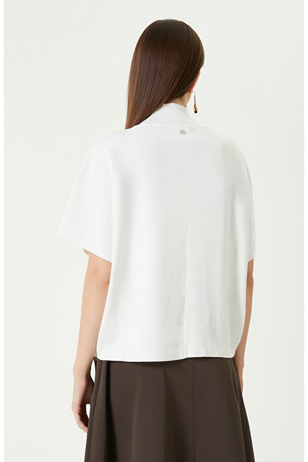 Kırık Beyaz Rahat Kalıp Basıc Triko Kazak - 6