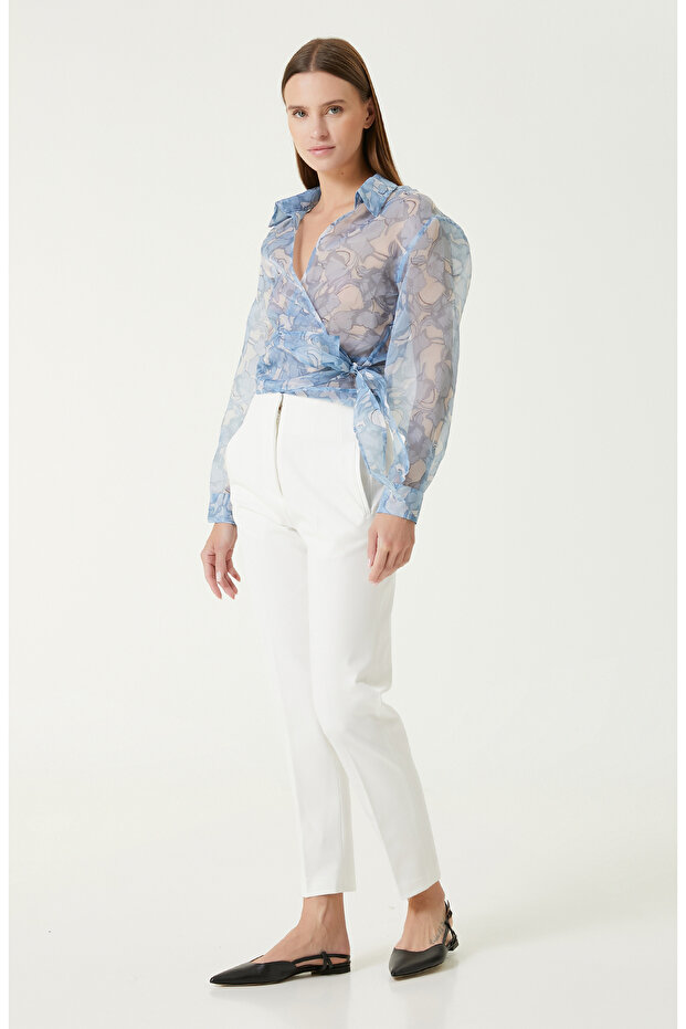 Mavi Desenli Bluz - 4