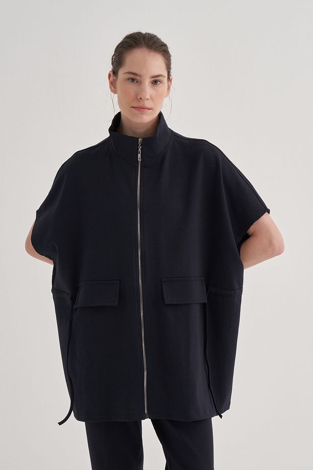 Kadın Çelik Örme Oversize Yelek Lacivert - 2