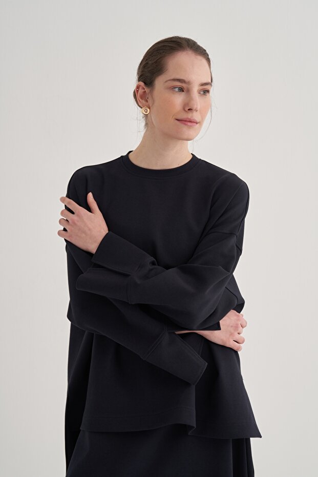 Kadın Çelik Örme Kol Detaylı Bluz Siyah - 8