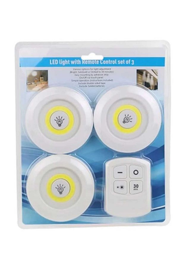 3'lü Spot Led Işık Lamba Pilli Uzaktan Kumandalı Montajsız Yapışkanlı Raf Dolap Mutfak Işığı - 1