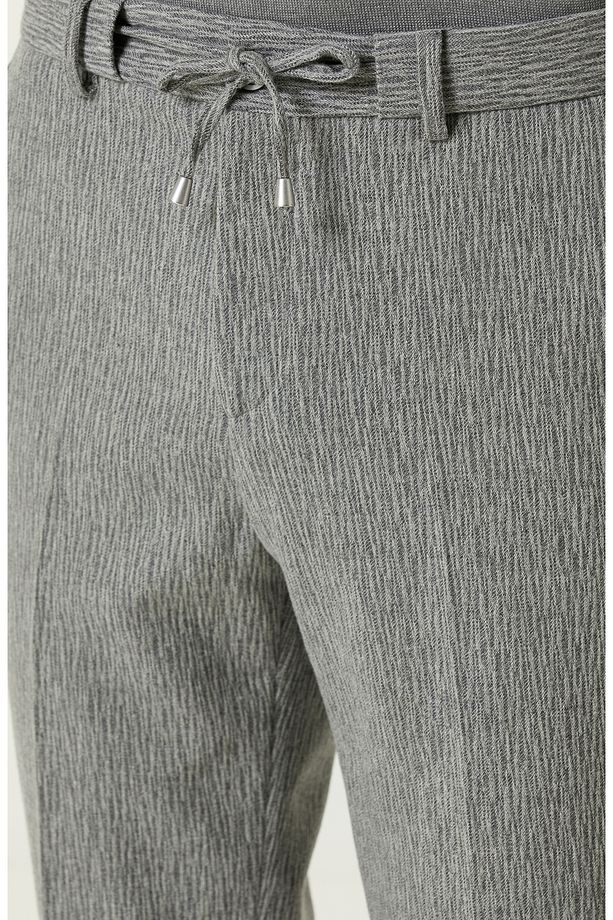 Gri Yün Kaşmir Karışımlı Jakarlı Jogger Pantolon - 4