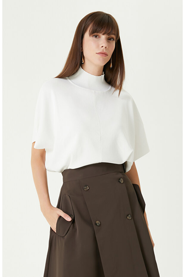 Kırık Beyaz Rahat Kalıp Basıc Triko Kazak - 1