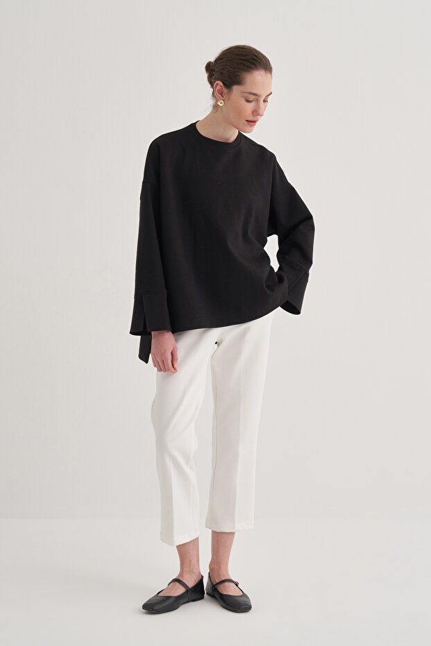 Kadın Çelik Örme Kol Detaylı Bluz Siyah - 1