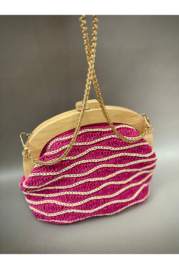 El örgüsü Clutch çanta kâğıt ip hasır çanta - 6