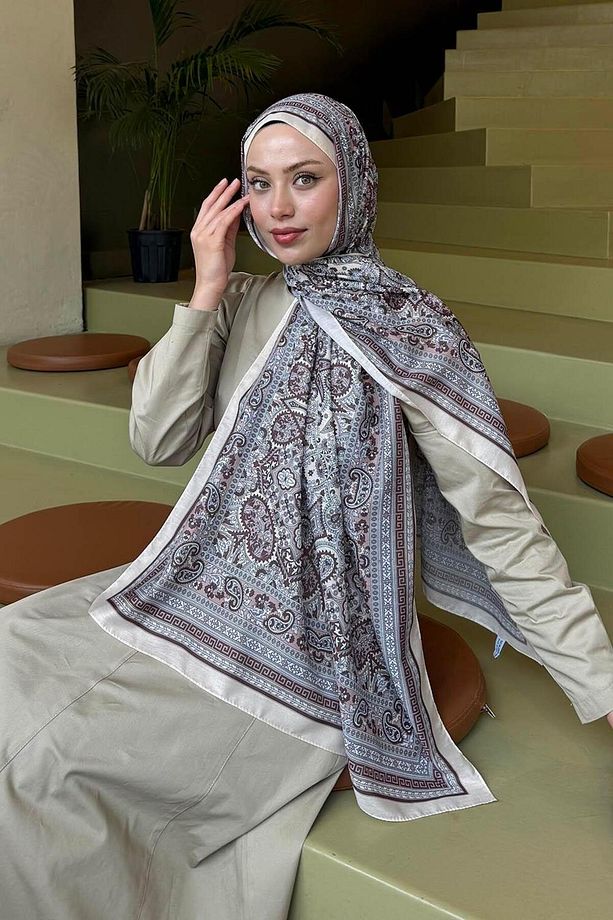 Retro Desen Soft Şal Bej - 3