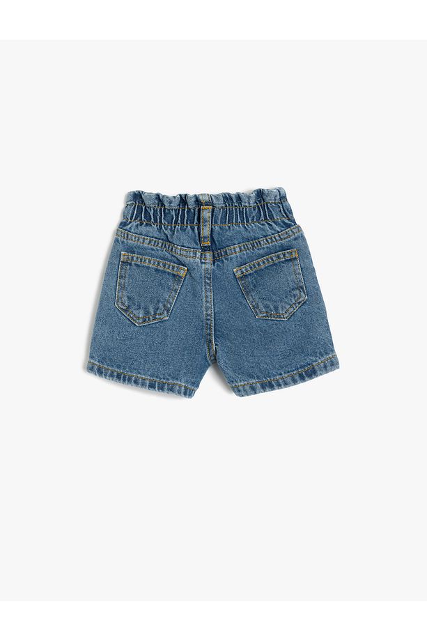 Pamuklu Cep Detaylı Beli Lastikli Denim Şort - 2
