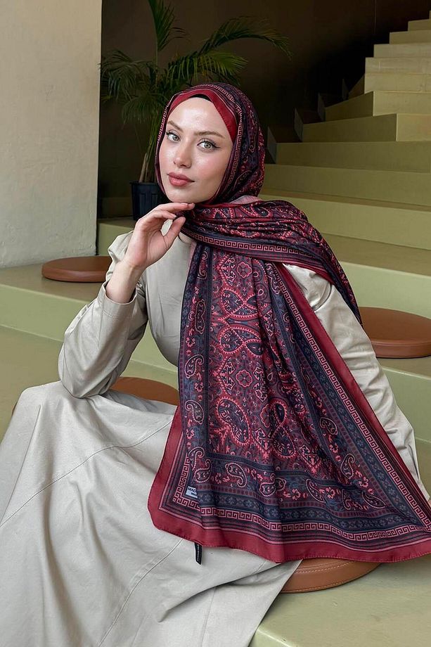 Retro Desen Soft Şal Bordo - 2
