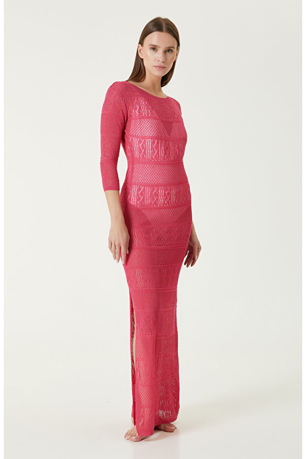 Fuşya Maksi Plaj Elbisesi - 3