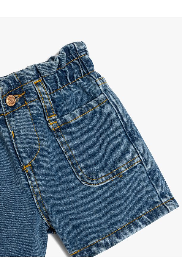 Pamuklu Cep Detaylı Beli Lastikli Denim Şort - 3