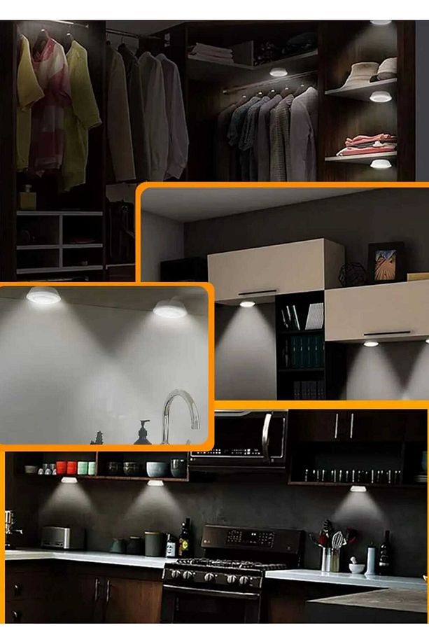 3'lü Spot Led Işık Lamba Pilli Uzaktan Kumandalı Montajsız Yapışkanlı Raf Dolap Mutfak Işığı - 5