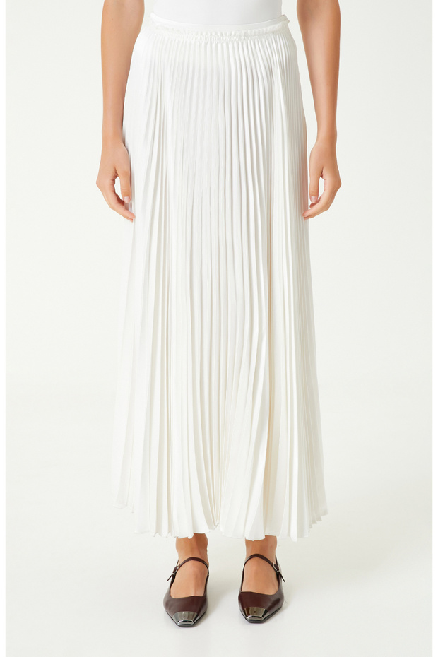 Kırık Beyaz Piliseli Maxi Etek - 2